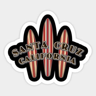 Santa Cruz California with three Surfboards Fan Logo Pack Sticker Dark Sticker